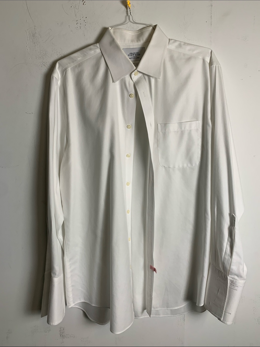 Charles Tyrwhitt White Long-Sleeve Dress Shirt with Chest Pocket